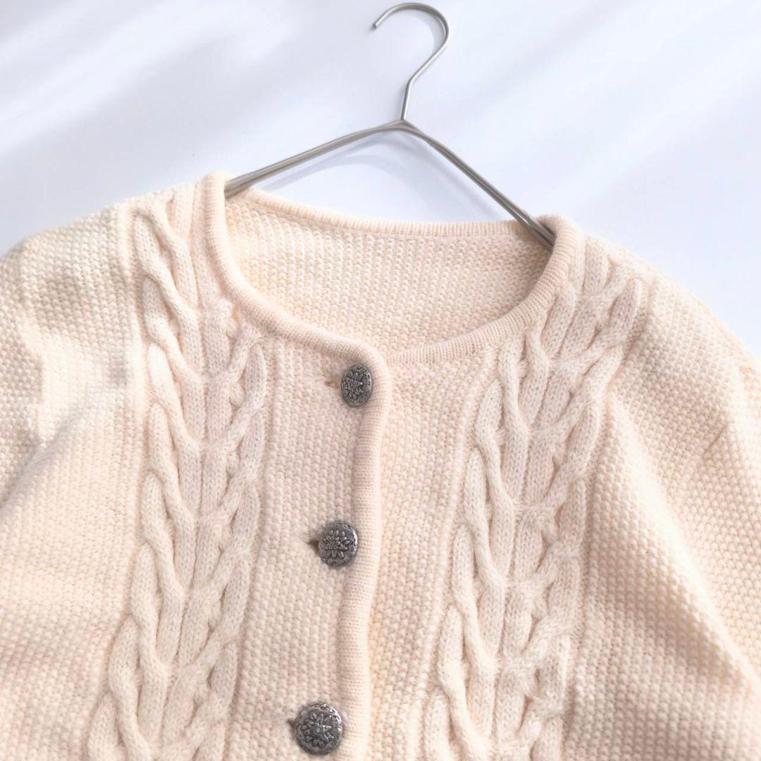 極上ピュアウール Schoeller チロルカーディガン アラン編み 花柄A23