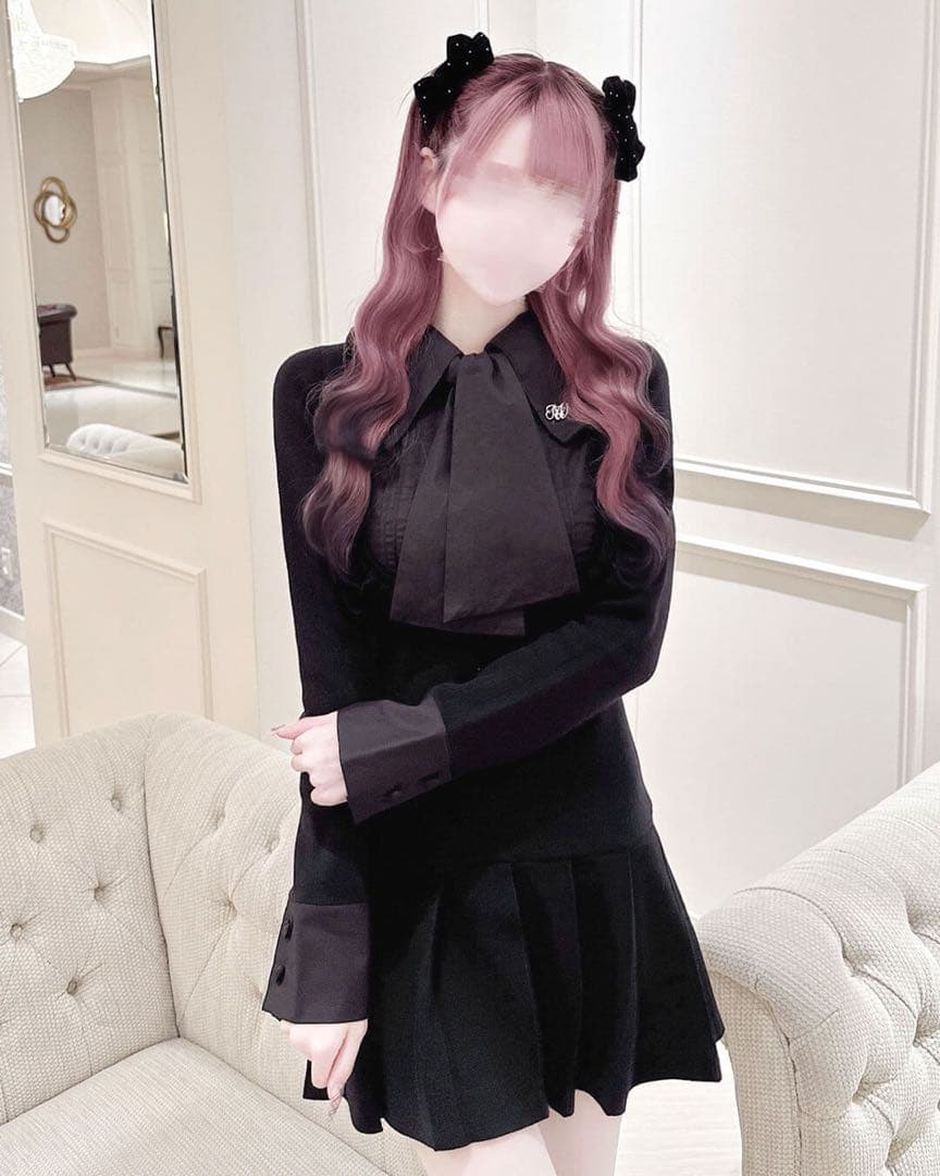 【即日発送】ハニーミュウ リボンブラウスドッキングワンピース ブラック