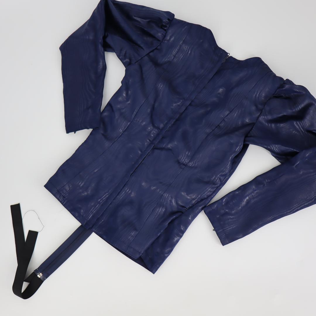 【美品 フラメンコ衣装】光沢ネイビー×柄 ブラウス バタデコーラ ファルダ