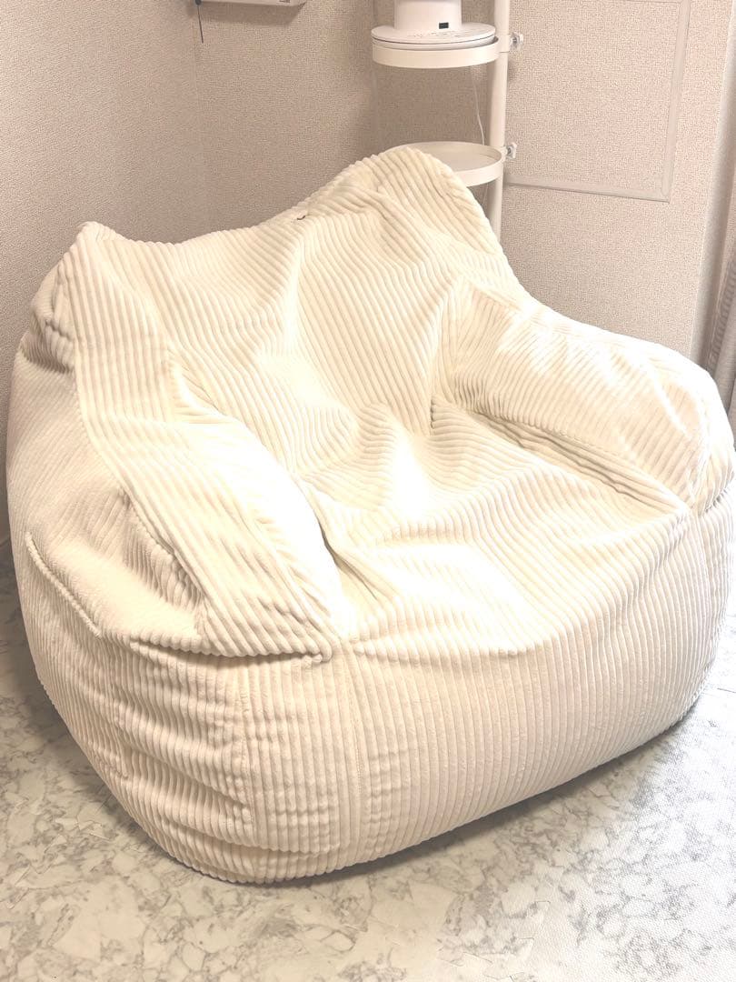 コーデュロイ ビーズソファ アイボリー　LOOSY HUGME