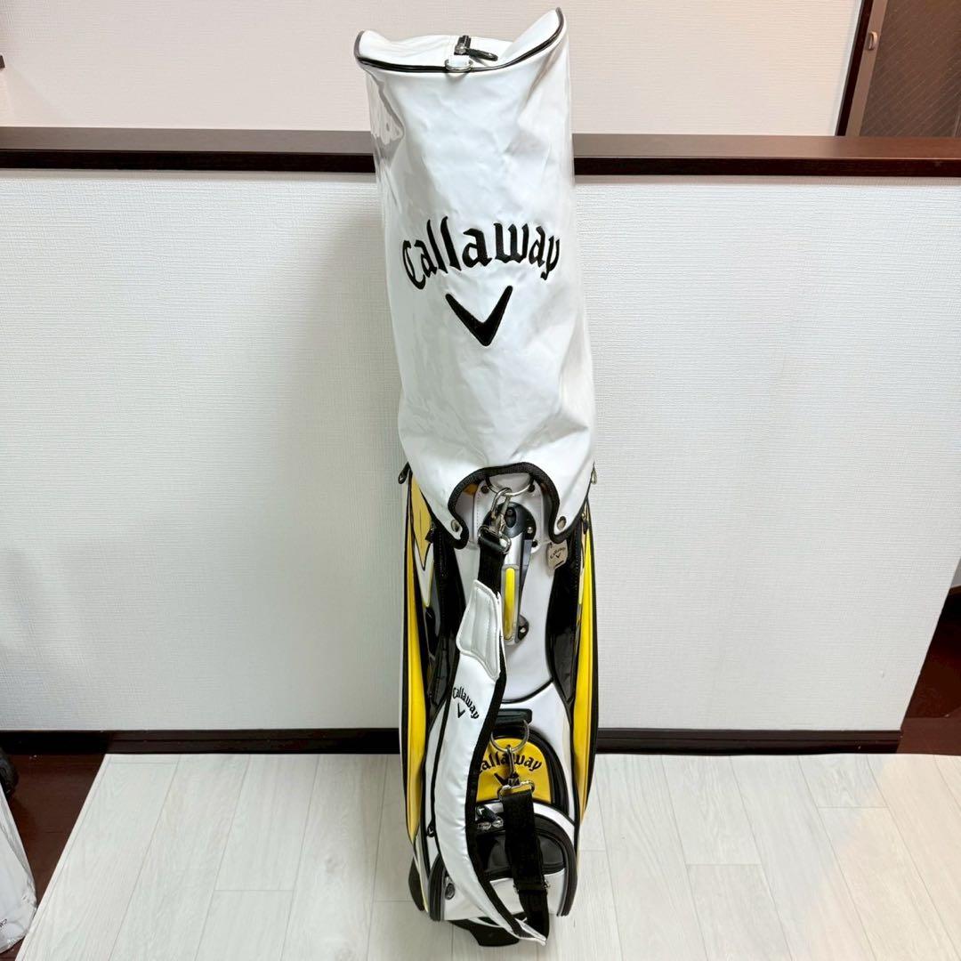 キャロウェイ キャディバッグ 9型 ホワイト×イエロー フード付