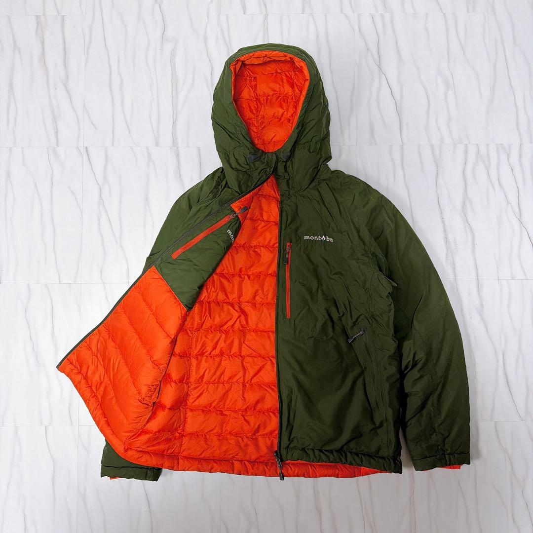 モンベル コロラドパーカ リバーシブルダウンジャケット カーキ×オレンジ M