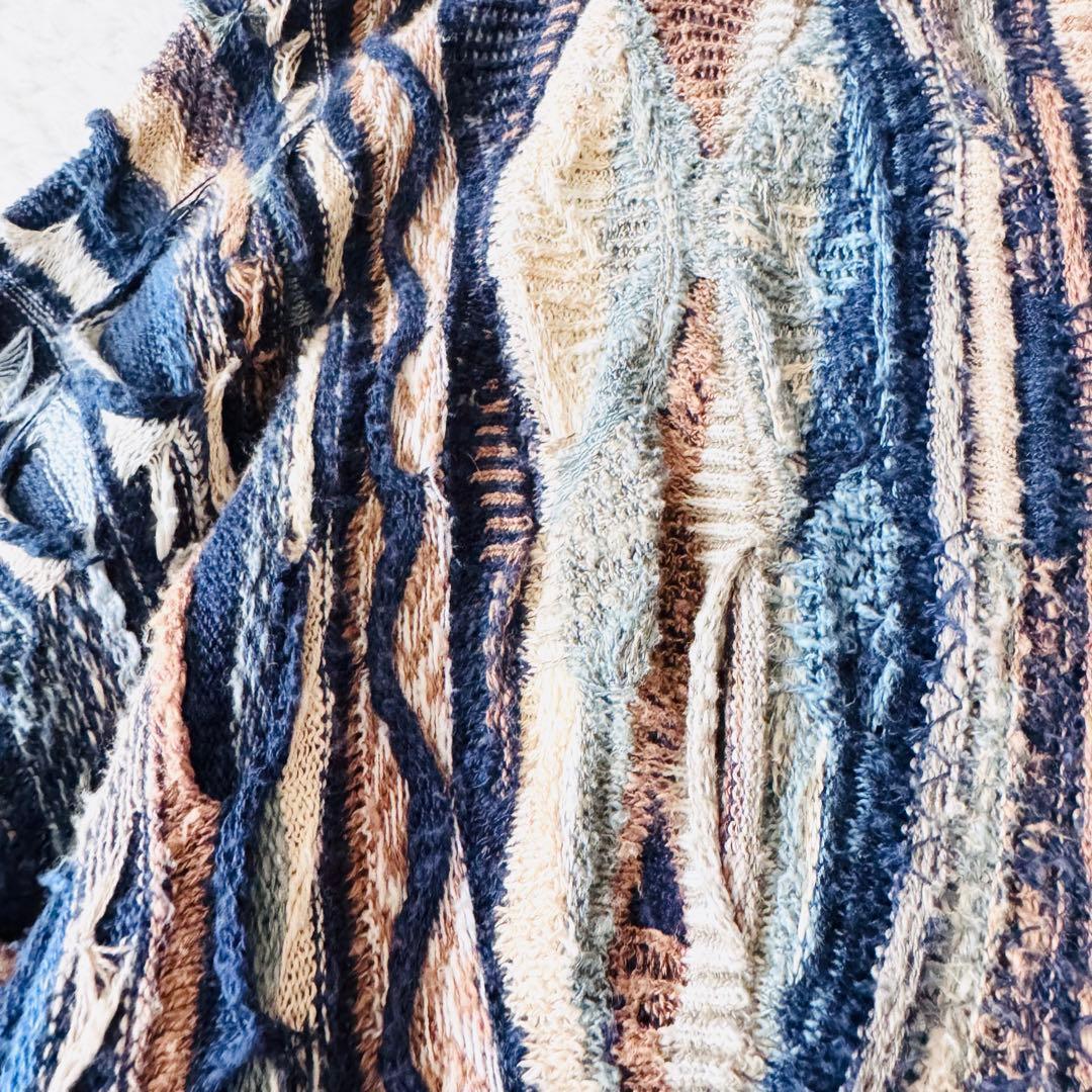 5568 希少✨ クージー 3Dニット セーター ブルー系 立体 リネン L