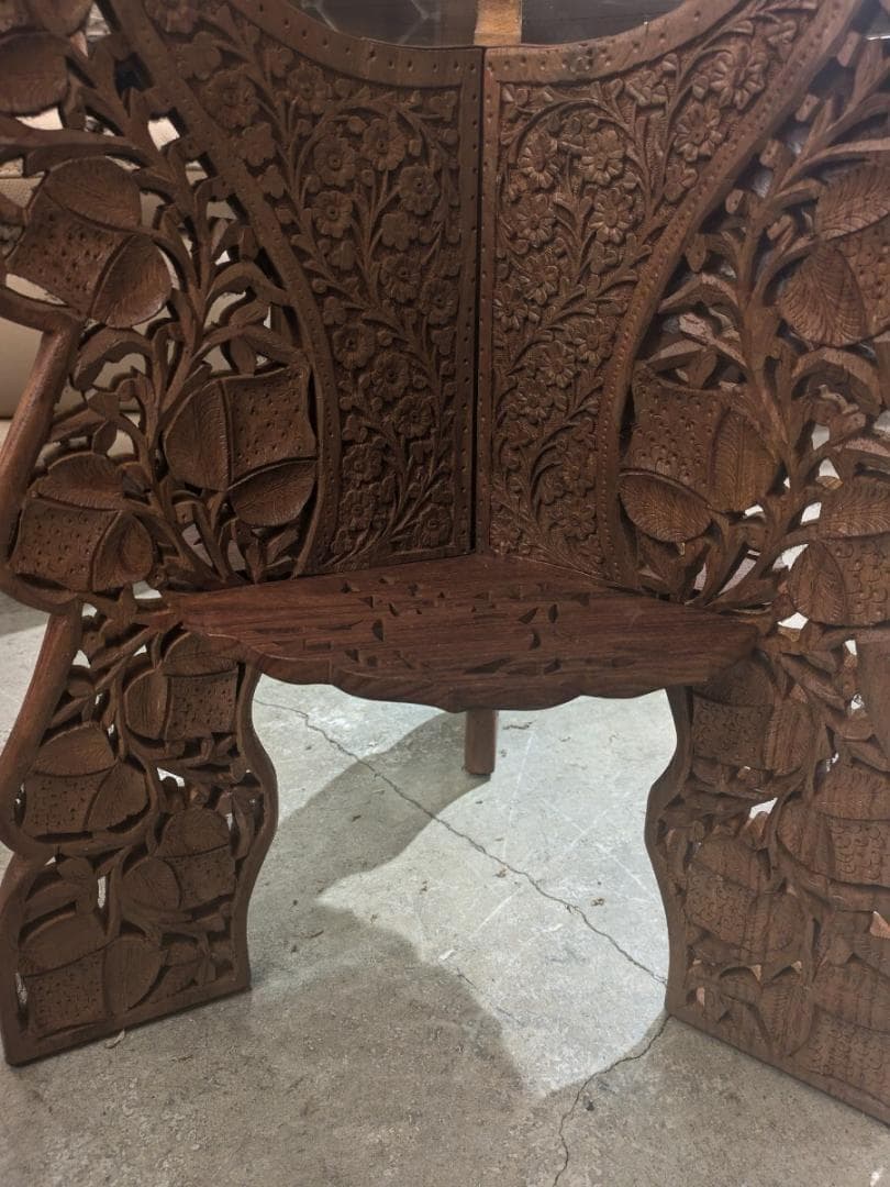 専用ページ 木彫りガラス テーブル 彫刻 天板ガラス 丸テーブル サイドテーブル