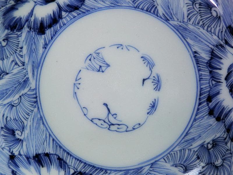 古伊万里　染付　線描き　草花紋の図　３寸半　手塩皿　２枚　E770AS-fbre