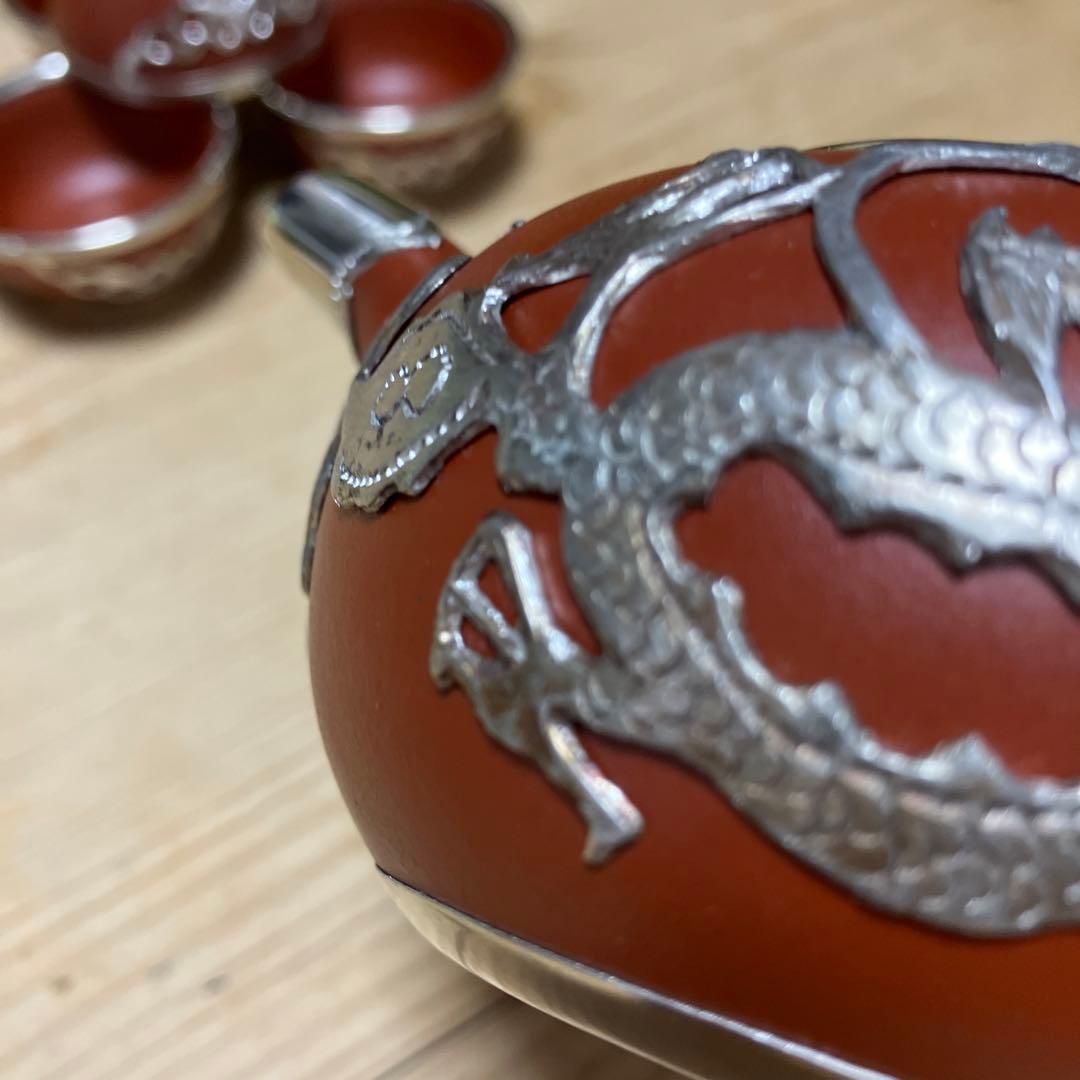 中国美術　紫粘土茶壺（急須の意）ピューター鋳