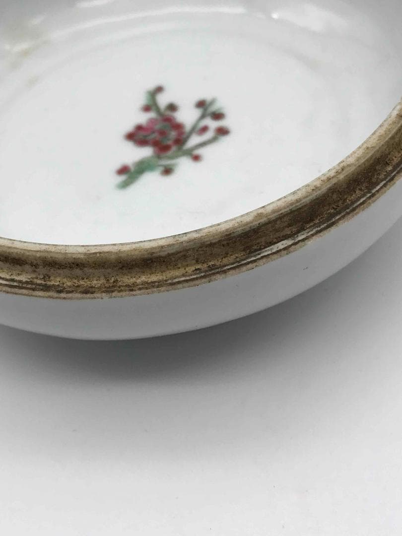 清乾隆時代　粉彩花卉吉祥鳥文香盒 印泥合子　香合　【乾隆年制】(F-45)