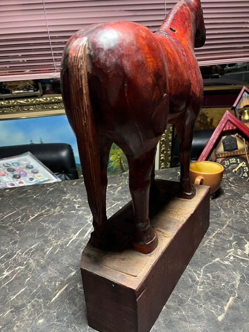 馬の木彫り、木彫り馬、馬の彫刻、 道産子馬木彫り、一点物き彫り