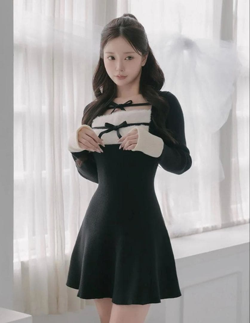 【正規品】Darich リボンファーフレアニットミニワンピース FREE