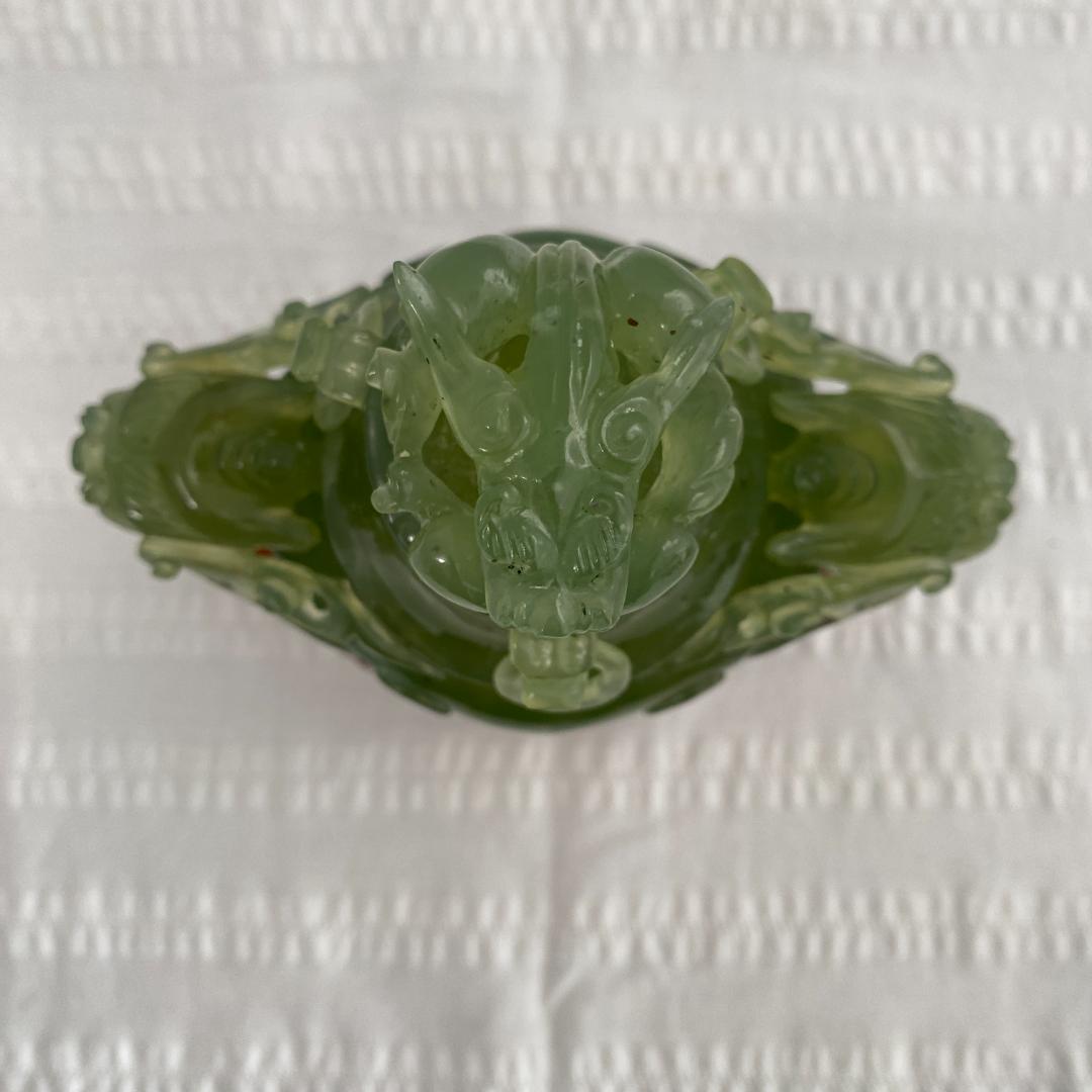 翡翠（ヒスイ）天然石　新山玉炉　龍の香炉　81年ポートピア天津物産展
