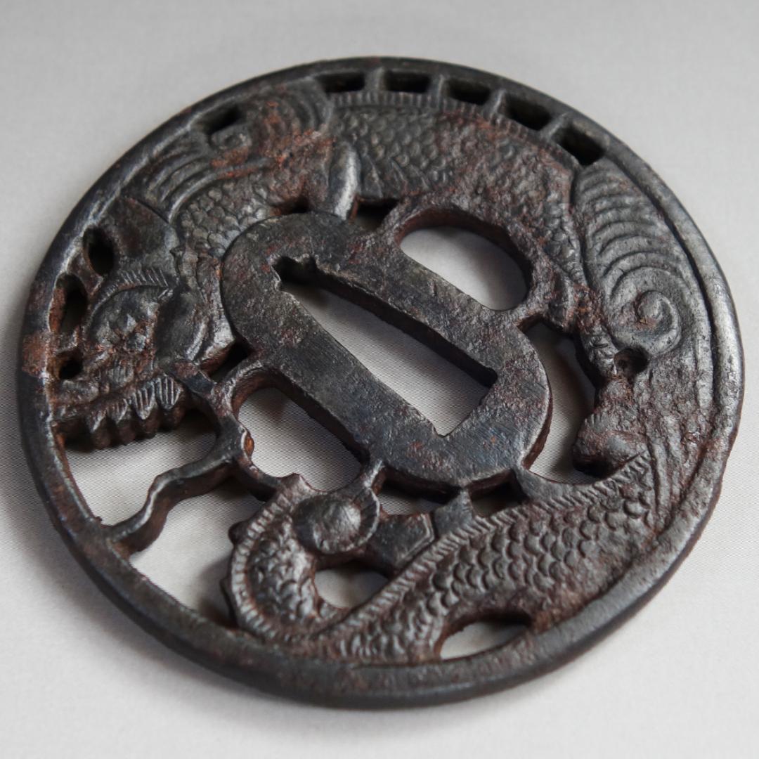 【記内 雲龍図透鍔】 鍔 鐔 刀装具 日本刀 武具 骨董 江戸 アンティーク