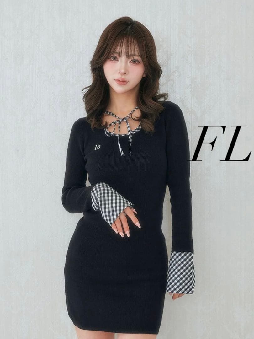 Darich チェックリボンニットミニワンピース　FL