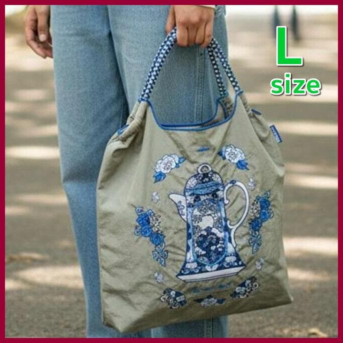 ボールアンドチェーン　エコバッグ　深川製磁　BCポット柄 GRAY グレー L