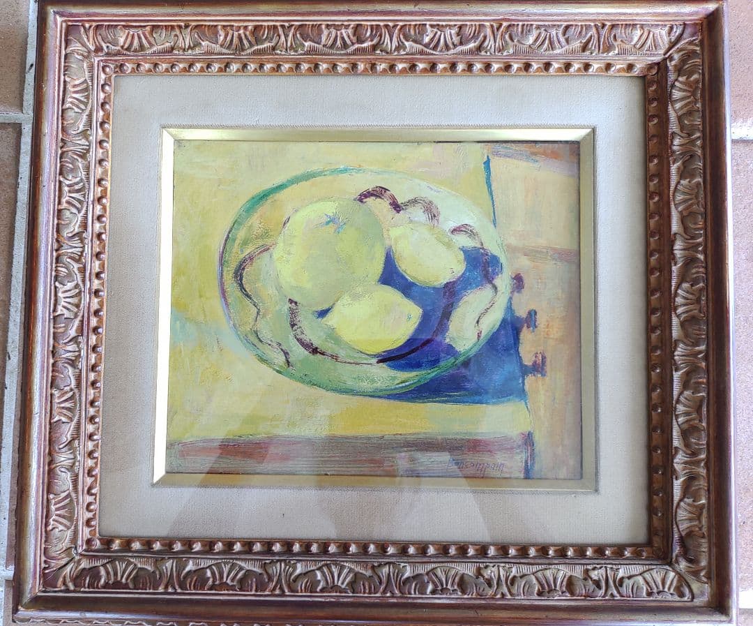 ピエールボンコンパン　油彩画　「卓上のレモン」