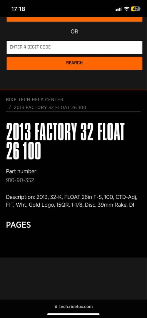 パーツ FOX 2013 FACTORY 32 FLOAT 26 100mm