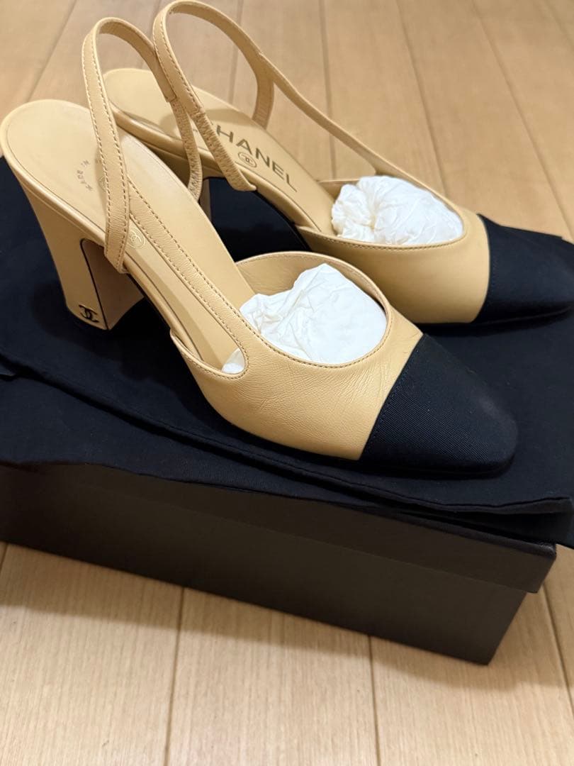 シャネル スリングバック ミュール パンプス バイカラー 36.5サイズ