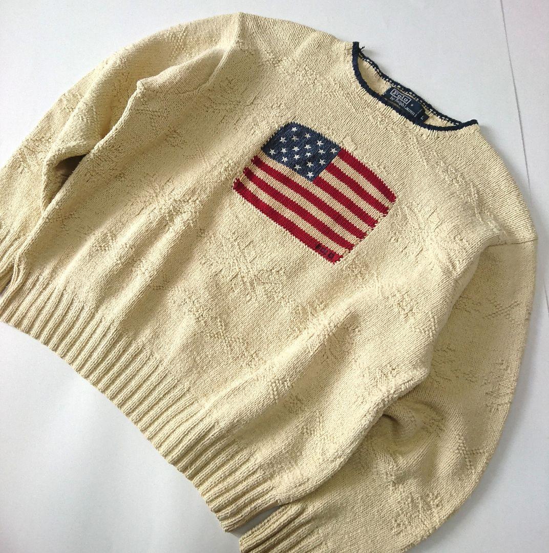 えだまめさん ポロラルフローレン✨ハンドニット 星条旗 コットンニット L
