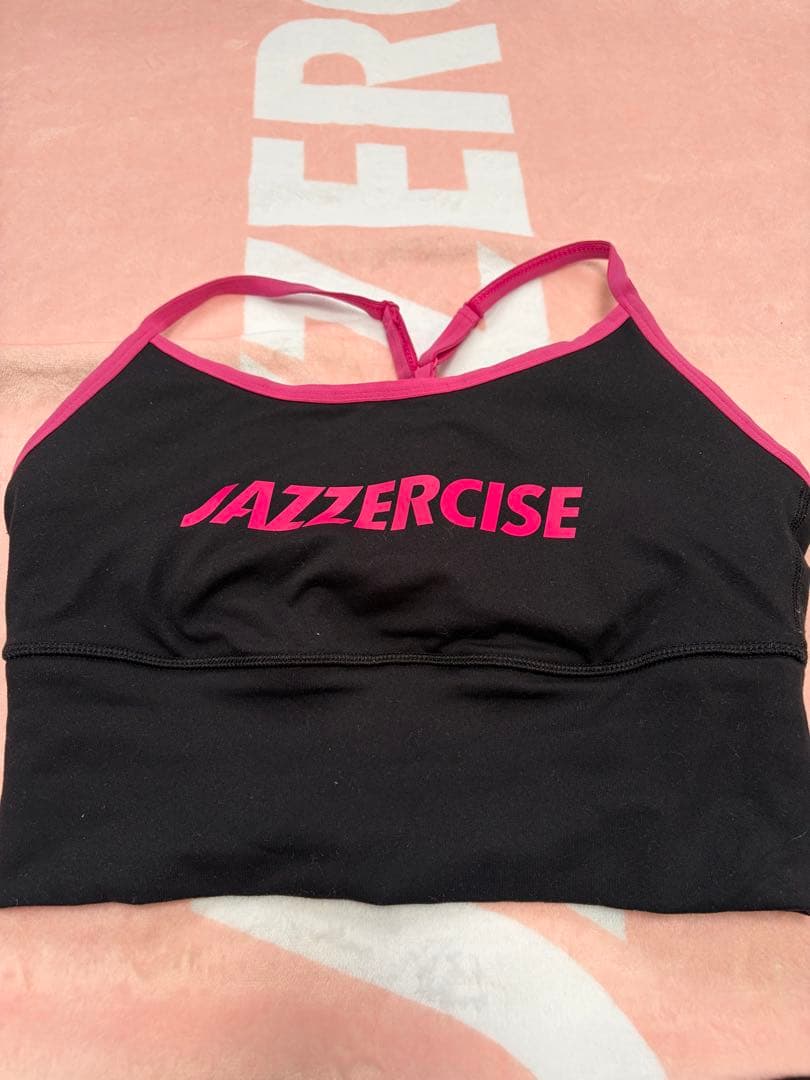 ジャザサイズ　レギンス　上下　セット③黒　ピンクロゴ　Jazzercise