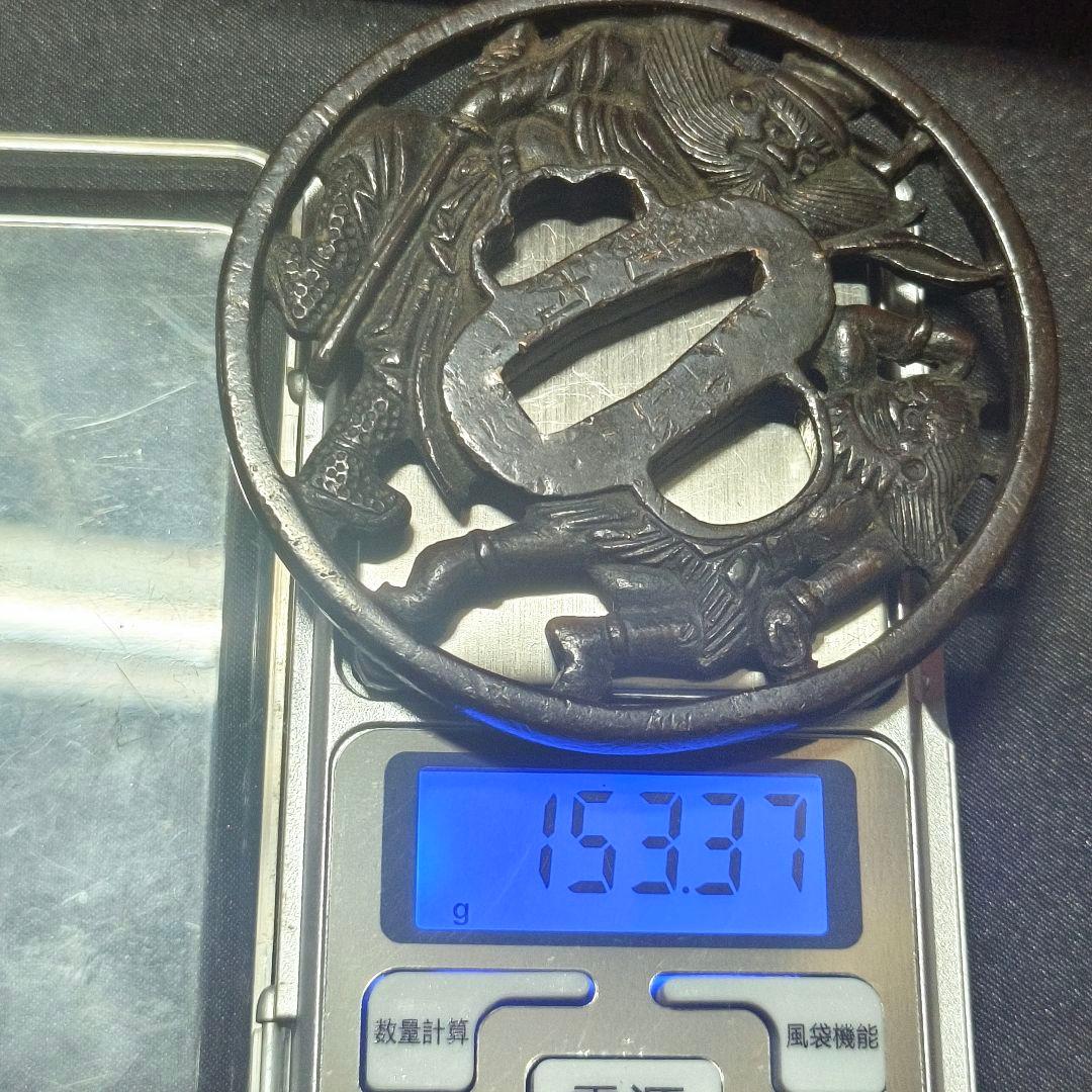 刀剣美術 日本刀鍔 南蛮透かす銅地鐔 鐘馗の図 記内作 江戸骨董 蒐集家放出美品