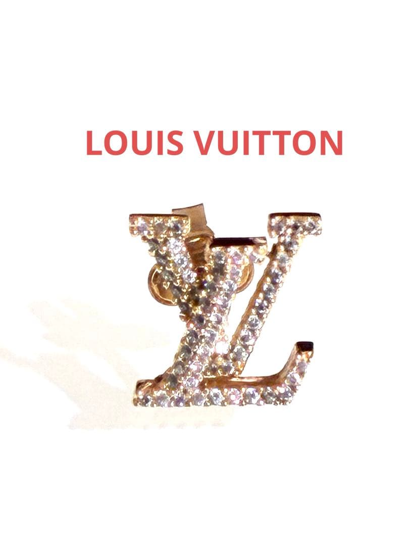 ルイヴィトンピアス片耳用　ラインストーンゴールド