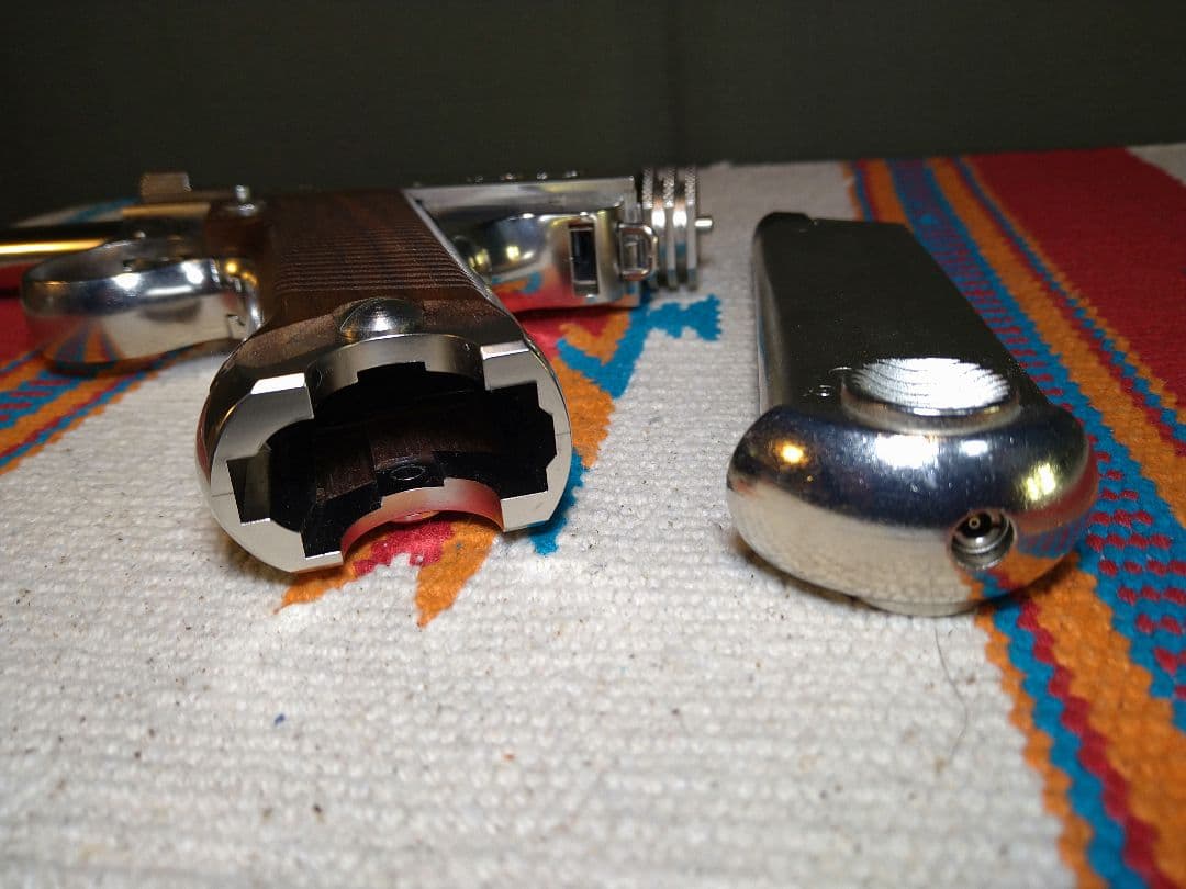 訳あり美品！マルシン工業南部十四年式6mmガスブロ　ニッケルシルバー高級木グリ！