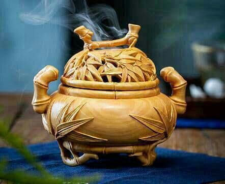 手作り 黄楊木 ツゲの木彫り 家の装飾 飾り物 ポプラの葉平安である香炉y