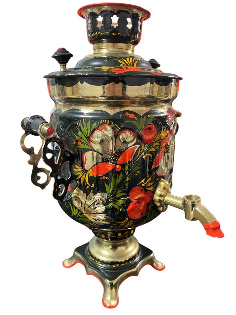 ロシア製　アンティーク サモワール　金属製 花柄