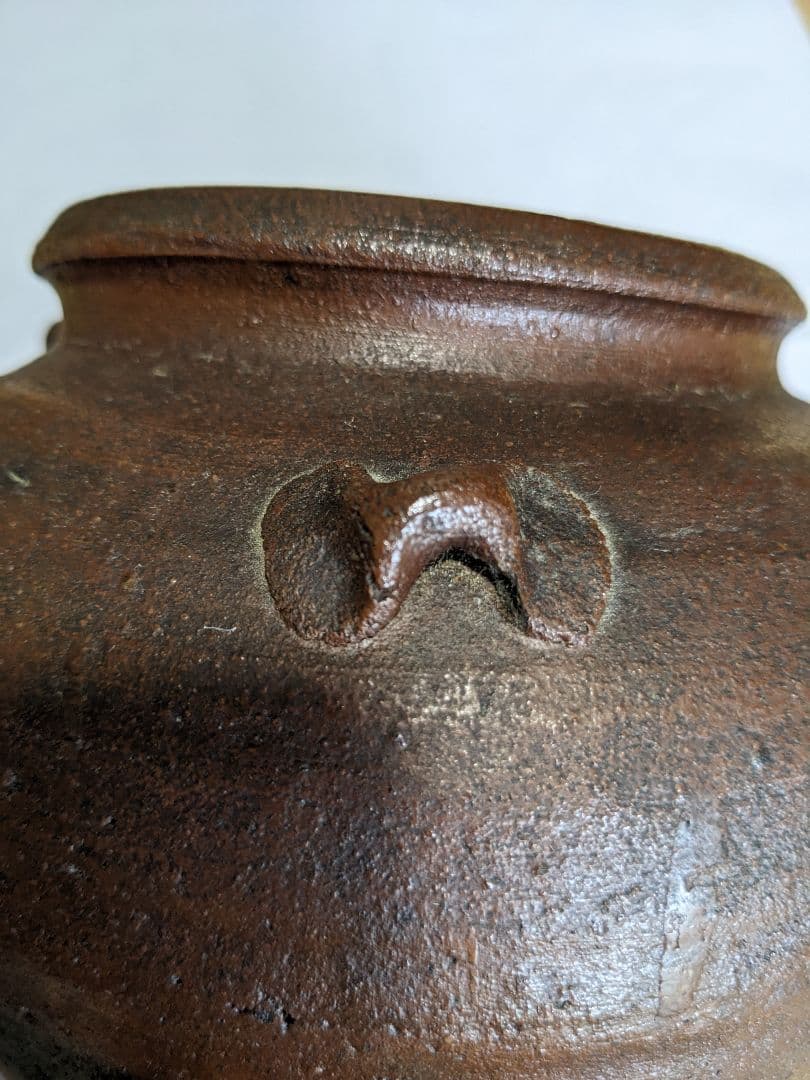 ♦江戸時代 古備前 蹲 三耳壺 焼締め！遺品少数 置物 飾り 花器 花活け骨董品