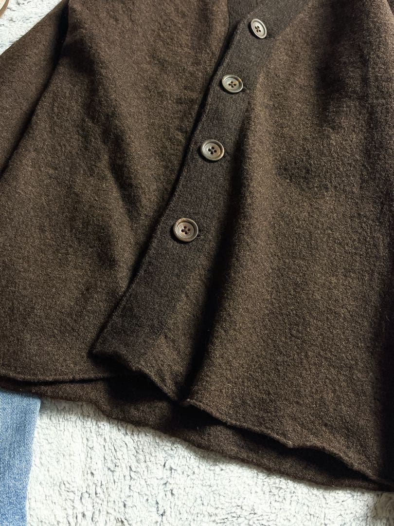 【BADOU-R 】45R 縮絨ウール ニットカーディガン ブラウン 2