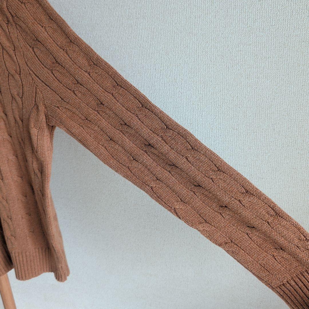 美品 ポロラルフローレン ケーブルニット ネイビーポニー刺繍 綿 ブラウン系 M