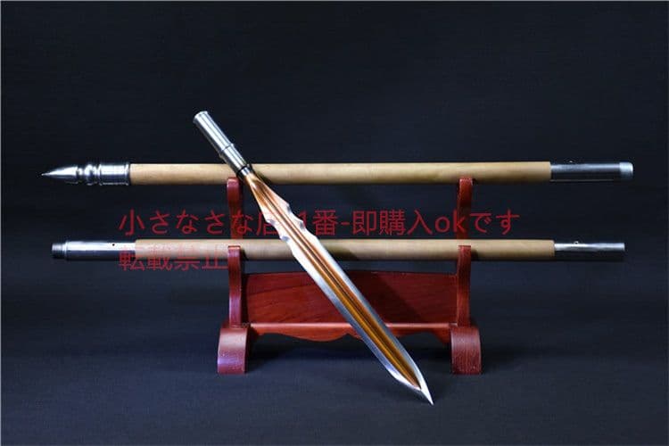 木柄竜胆亮銀槍赤金  古兵器 武具 刀装具 日本刀 模造刀