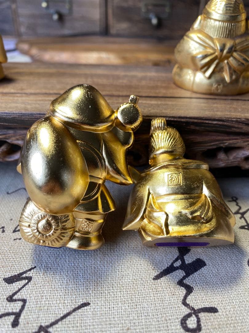 花台付き　七福神 大黒天 恵比寿天 置物 縁起物 金色 7体セット 商売繁