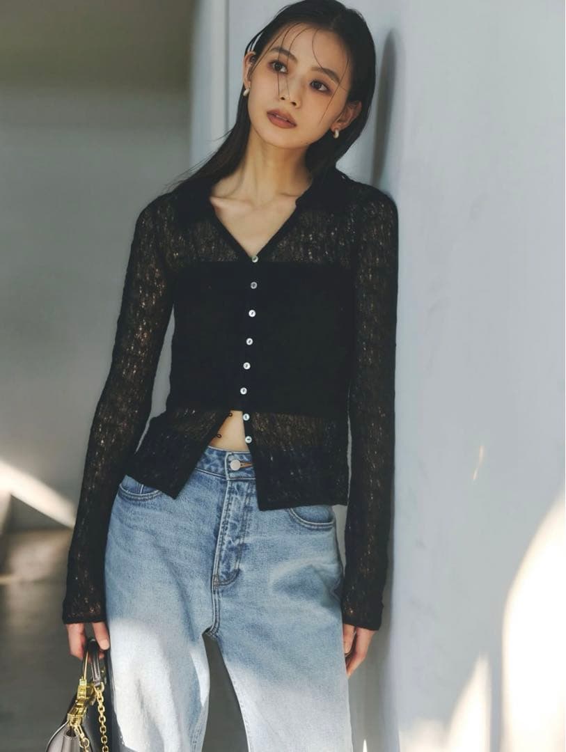 ウールレースポロニットトップス