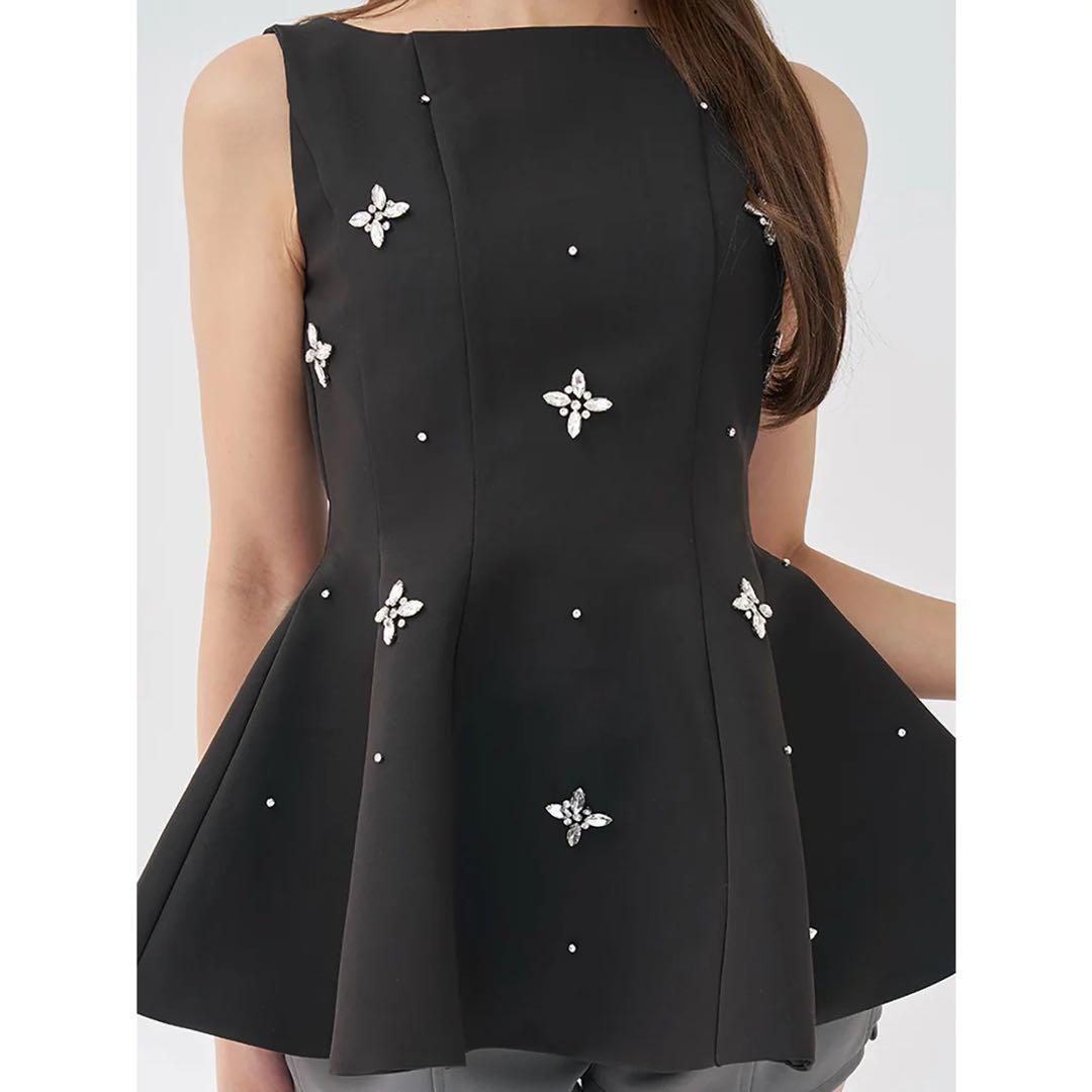 新品タグ付 ダーリッチ ビジューフレアバルーンミニドレス FL ブラック