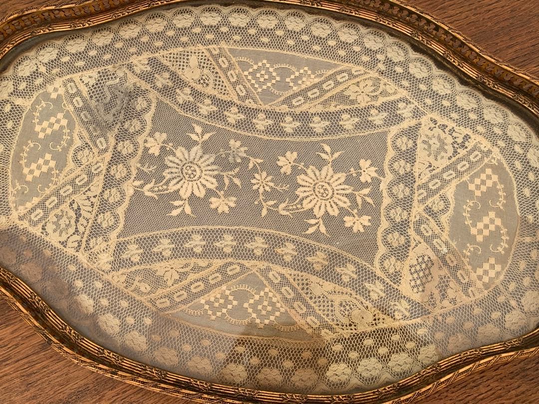 訳あり　フランスアンティーク　トレー　レース　ブロカント