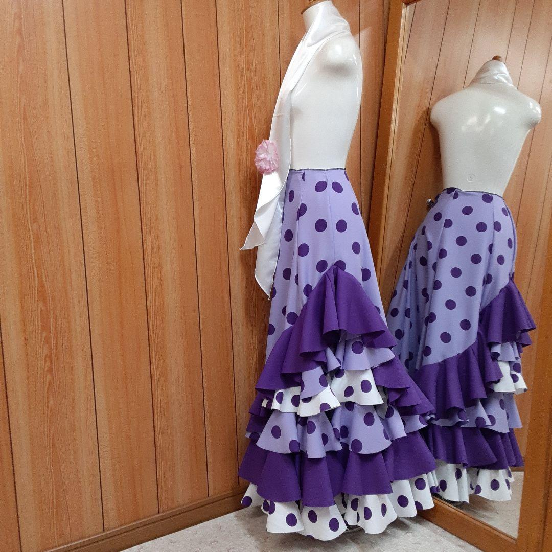 フラメンコ衣装　☆ファルダのみ　115藤色/紫/白エレガントファルダ