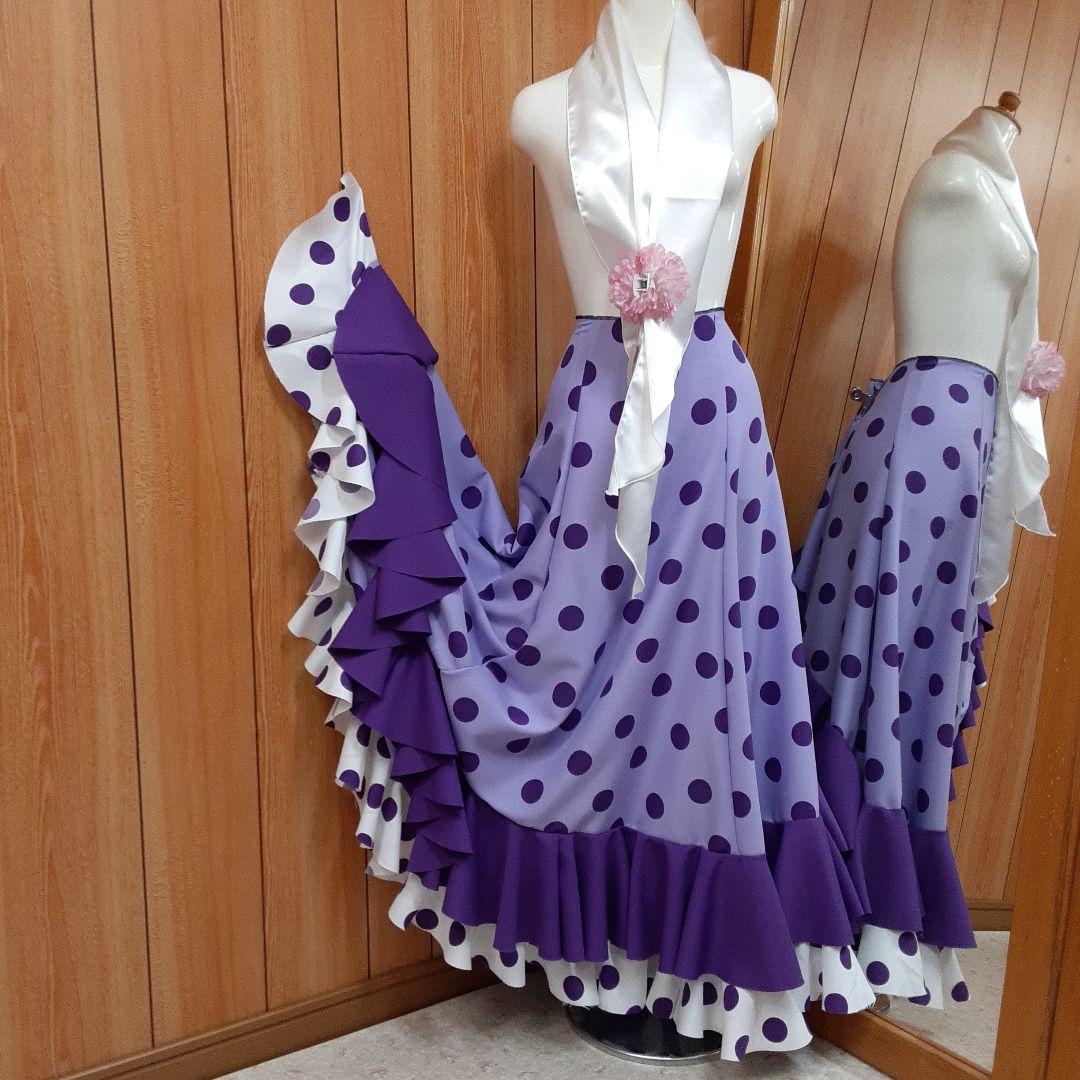 フラメンコ衣装　☆ファルダのみ　115藤色/紫/白エレガントファルダ