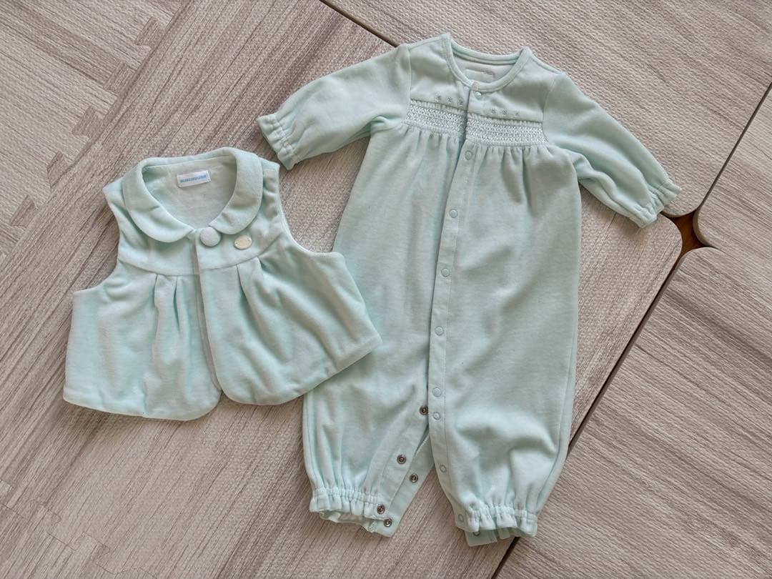 破格ミキハウス ファースト ミントグリーン ベビー ロンパースセット