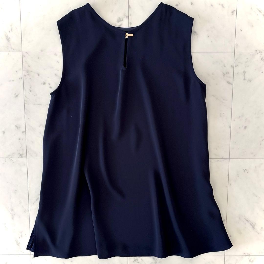 極美品 カデュネ スカラケープ2wayブラウス 洗える ネイビー 38 濃紺