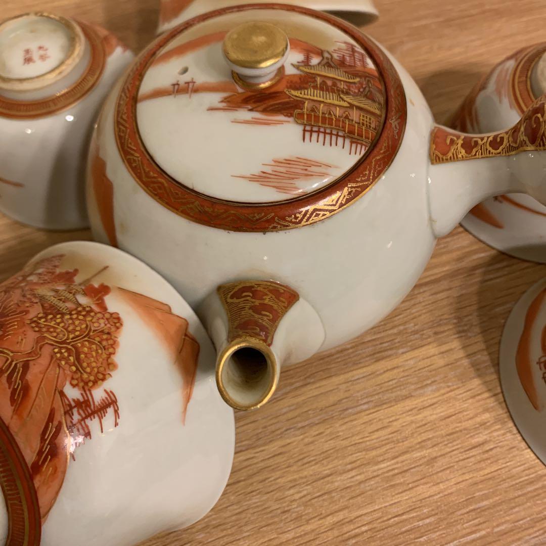 九谷焼　極密画　赤絵　急須　アンティーク