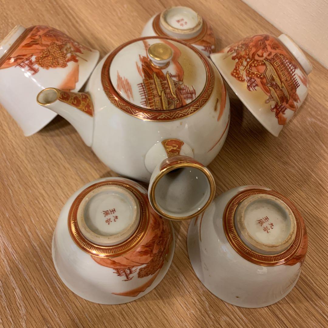 九谷焼　極密画　赤絵　急須　アンティーク