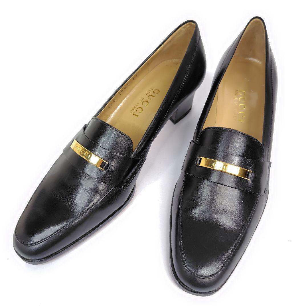 ★katxxx様★グッチ ローファー 38C パンプス ロゴ プレート レザー