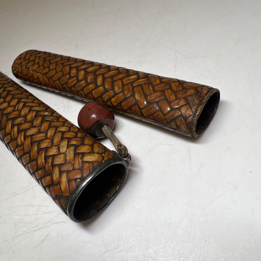 江戸時代　在銘網代煙管筒　43g 東Y8-0203②