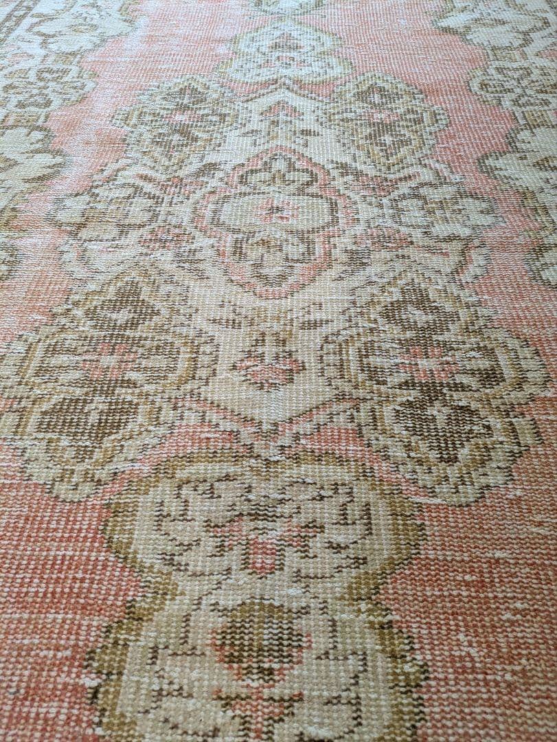 大判163×258 シャビーサーモン×エメラルドグリーン　トルコヴィンテージラグ