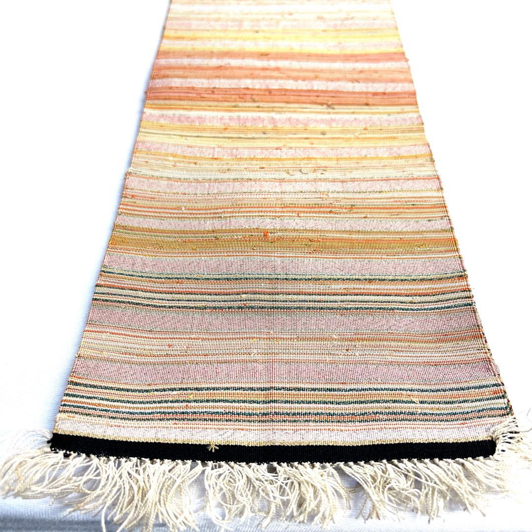 半幅帯　単衣帯　横縞　カラフル　紬　銀糸　着物　124tz