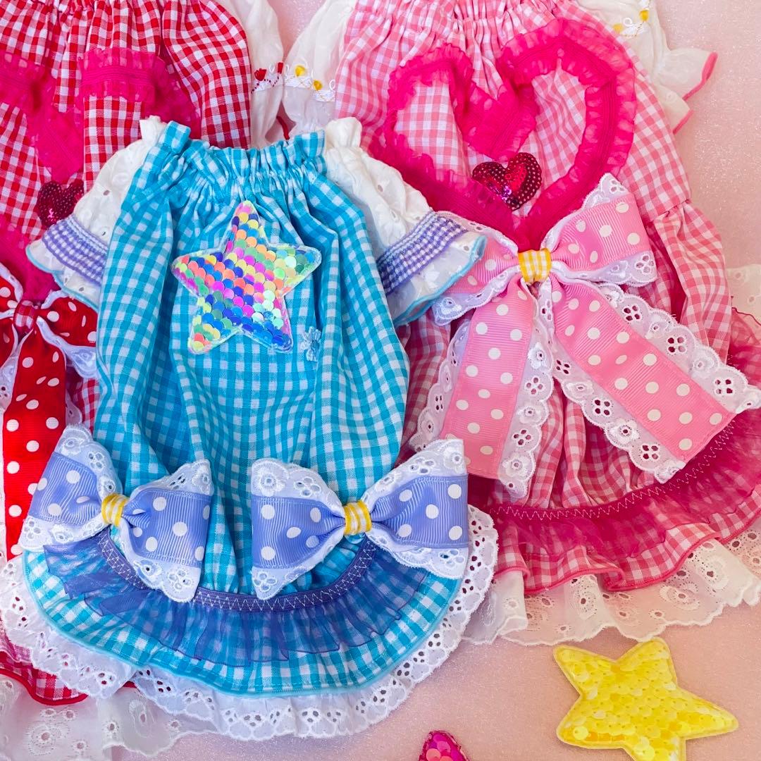 ギンガムチュニック　ギンガムワンピース　　♡オーダー受付中♡　犬服　ハンドメイド