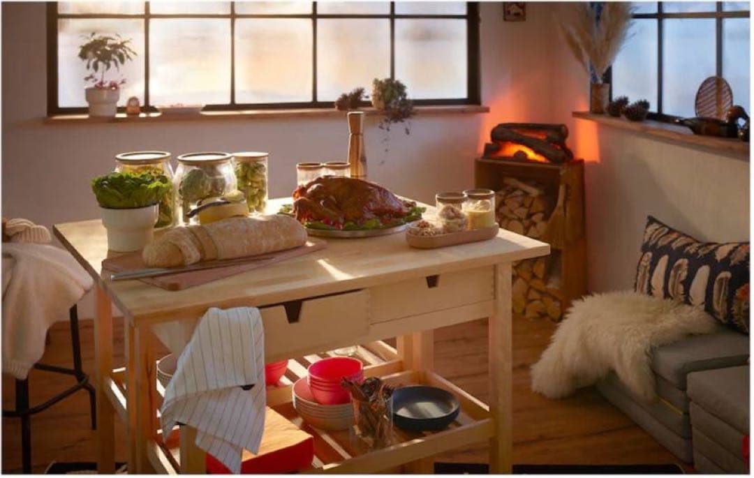 【送料込】IKEA フォルホイア キッチンワゴン 収納木製家具 動く棚 引き出し