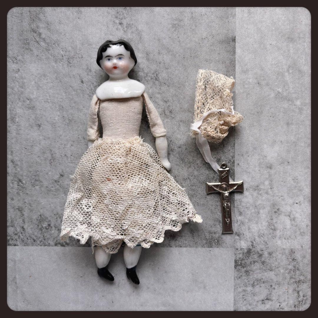 レアアンティーク チャイナヘッドドール　フラットトップ ビスクドール