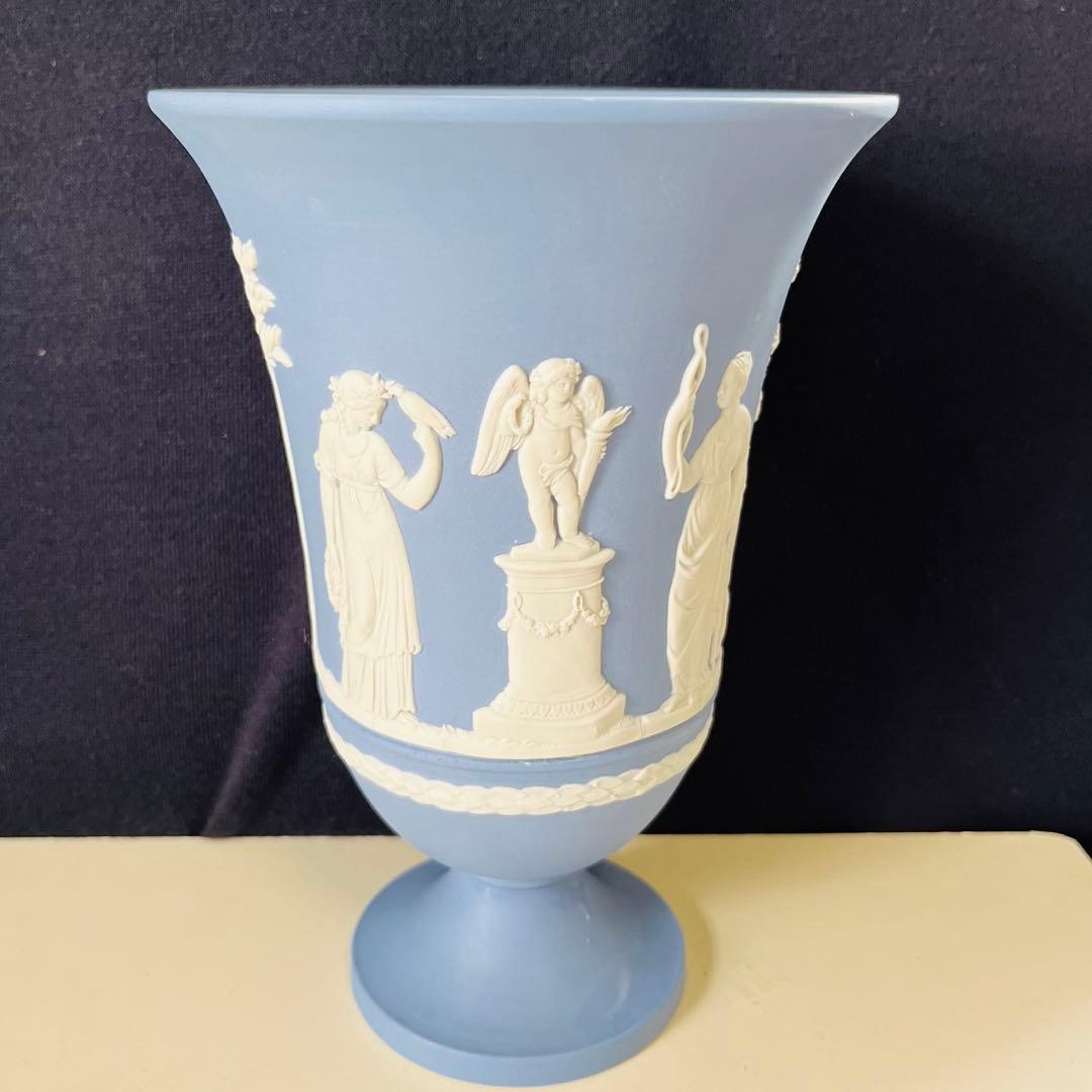 ウェッジウッド　ジャスパーウェア　花瓶　フラワーベース　ペールブルー