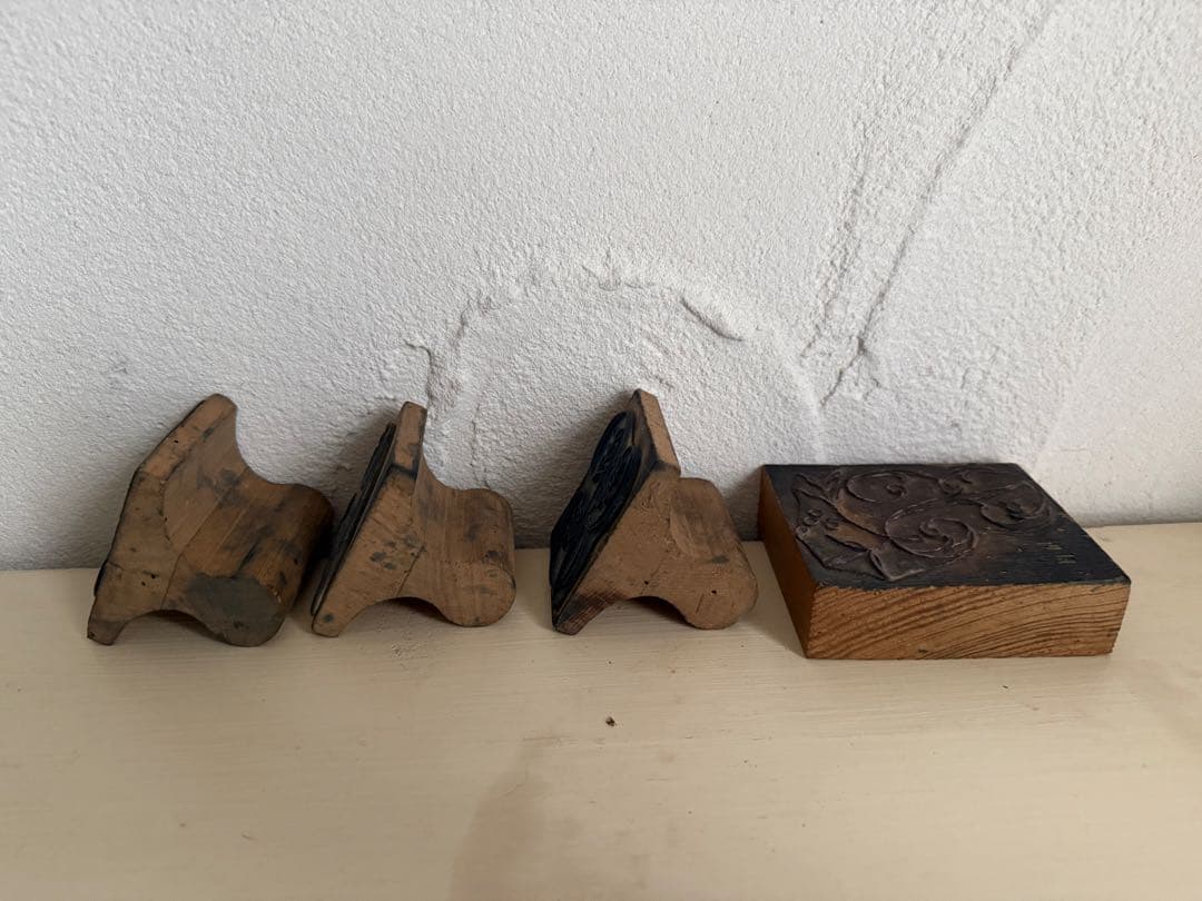 フランスアンティーク　モノグラム　刺繍　木製スタンプセット